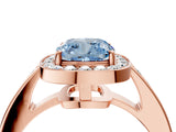 Rose gold Fancy Blue Cushion  Halo Pavé Diamond Engagement Ring with Bezel Setting_41