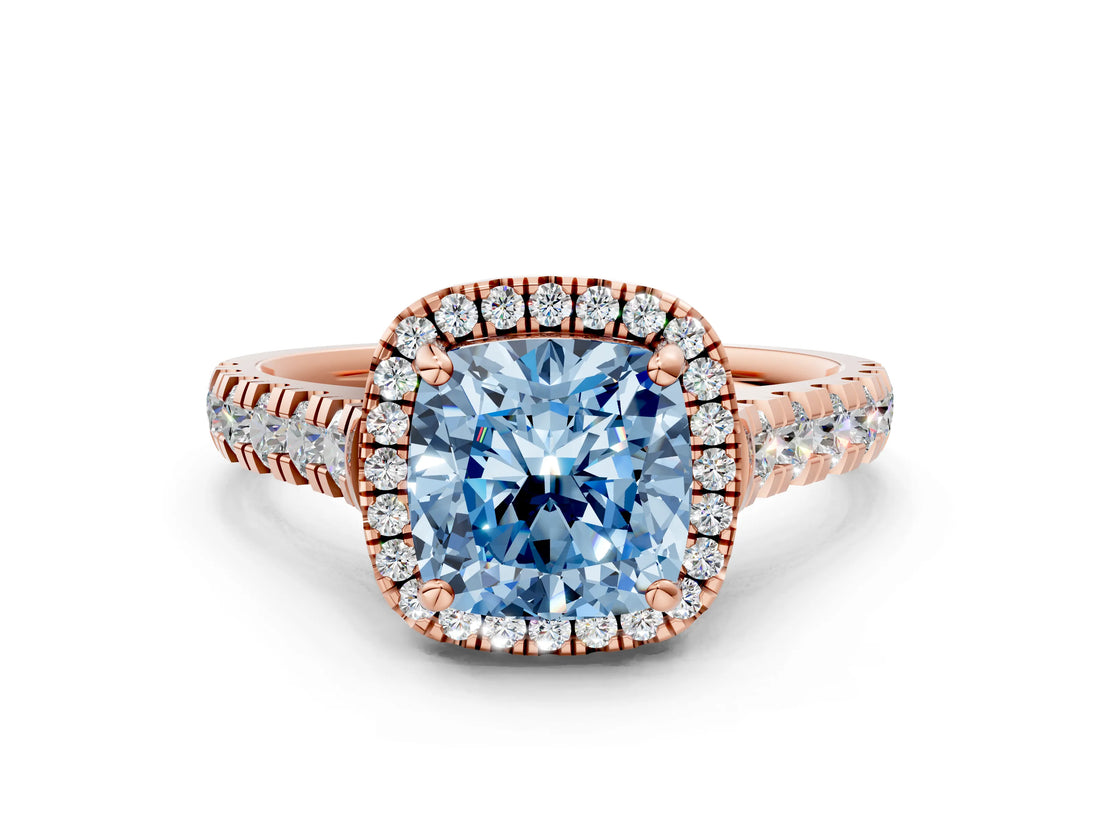 Rose gold Fancy Blue Cushion  Halo Pavé Diamond Engagement Ring with Four-Prong Setting_26