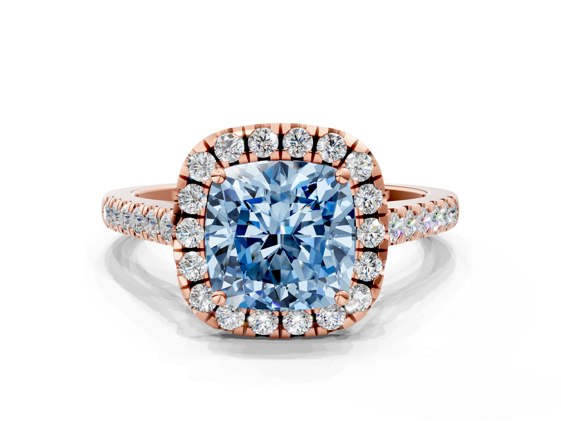 Rose gold Fancy Blue Cushion  Halo Pavé Diamond Engagement Ring with Four-Prong Setting_3