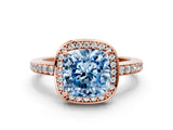 Rose gold Fancy Blue Cushion  Halo Pave Band Solitaire Ring with Prong Setting_66