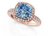 Rose gold Fancy Blue Cushion  Halo Pave Band Solitaire Ring with Prong Setting_67