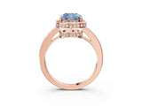 Rose gold Fancy Blue Cushion  Halo Pave Band Solitaire Ring with Prong Setting_69