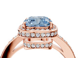 Rose gold Fancy Blue Cushion  Halo Pave Band Solitaire Ring with Prong Setting_70