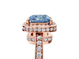 Rose gold Fancy Blue Cushion  Halo Pave Band Solitaire Ring with Prong Setting_71