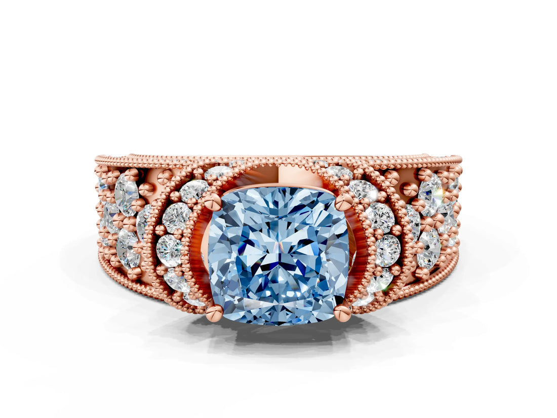 Rose gold Fancy Blue Cushion  Halo Pave Diamond Engagement Ring with Milgrain Detailing_48