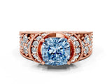 Rose gold Fancy Blue Cushion  Halo Pave Diamond Engagement Ring with Milgrain Detailing_48