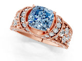 Rose gold Fancy Blue Cushion  Halo Pave Diamond Engagement Ring with Milgrain Detailing_49