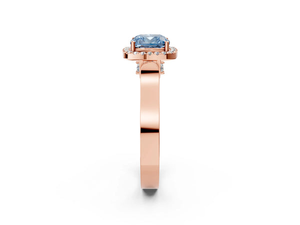 Rose gold Fancy Blue Cushion  Halo Pave Split Shank Prong Setting Ring