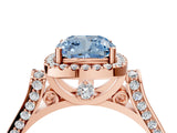 Rose gold Fancy Blue Cushion  Halo Pave Split Shank Prong Setting Ring_103