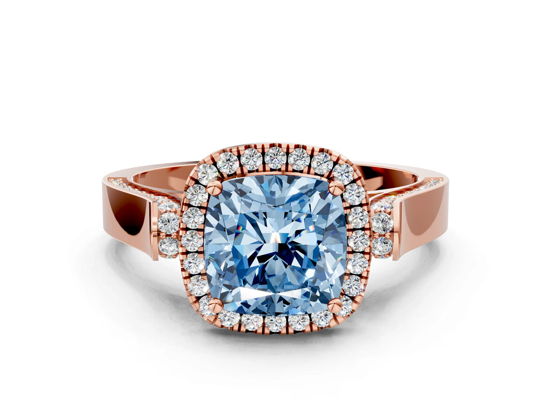 Rose gold Fancy Blue Cushion  Halo Pave Split Shank Prong Setting Ring_99