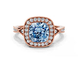 Rose gold Fancy Blue Cushion  Halo Round Diamond Milgrain Pave Engagement Ring_3