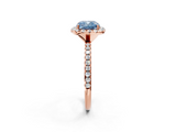 Rose gold Fancy Blue Cushion  Halo Round Diamond Pavé Band Four-Prong Ring_5