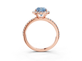 Rose gold Fancy Blue Cushion  Halo Round Diamond Pavé Band Four-Prong Ring_6