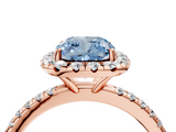Rose gold Fancy Blue Cushion  Halo Round Diamond Pavé Band Four-Prong Ring_7