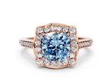 Rose gold Fancy Blue Cushion  Halo Round Diamond Pave Band with Four-Prong Setting_38