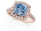 Rose gold Fancy Blue Cushion  Halo Round Diamond Pave Band with Four-Prong Setting_39