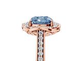 Rose gold Fancy Blue Cushion  Halo Round Diamond Pave Band with Four-Prong Setting_43