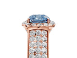 Rose gold Fancy Blue Cushion  Halo Round Diamond Pave Band with Prong Setting 1