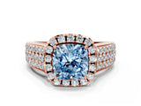 Rose gold Fancy Blue Cushion  Halo Round Diamond Pave Band with Prong Setting 2