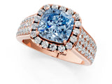 Rose gold Fancy Blue Cushion  Halo Round Diamond Pave Band with Prong Setting 3