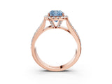 Rose gold Fancy Blue Cushion  Halo Round Diamond Pave Band with Prong Setting 5