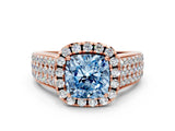 Rose gold Fancy Blue Cushion  Halo Round Diamond Pave Band with Prong Setting_12