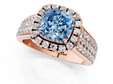 Rose gold Fancy Blue Cushion  Halo Round Diamond Pave Band with Prong Setting_13