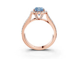 Rose gold Fancy Blue Cushion  Halo Round Diamond Pave Band with Prong Setting_15