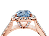 Rose gold Fancy Blue Cushion  Halo Round Diamond Pave Band with Prong Setting_16
