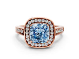 Rose gold Fancy Blue Cushion  Halo Solitaire Diamond Ring with Pave Band and Bezel Setting_48