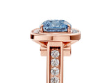 Rose gold Fancy Blue Cushion  Halo Solitaire Diamond Ring with Pave Band and Bezel Setting_53