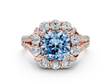Rose gold Fancy Blue Cushion  Halo Split Shank Diamond Engagement Ring with Pave Band and Four-Prong Setting_54