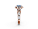 Rose gold Fancy Blue Cushion  Halo Split Shank Diamond Engagement Ring with Pave Band and Four-Prong Setting_56