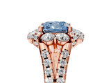 Rose gold Fancy Blue Cushion  Halo Split Shank Diamond Engagement Ring with Pave Band and Four-Prong Setting_59