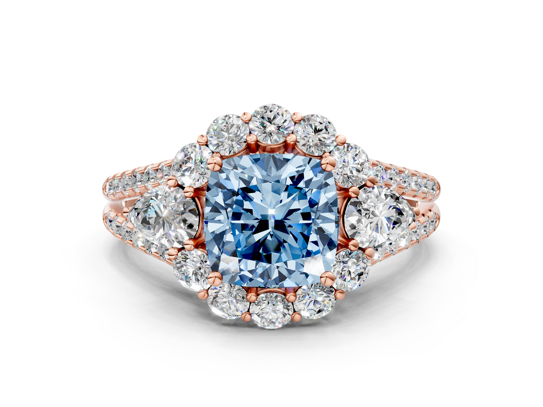Rose gold Fancy Blue Cushion  Halo Split Shank Diamond Engagement Ring with Prong Setting_20