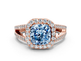 Rose gold Fancy Blue Cushion  Halo Split Shank Diamond Ring with Four-Prong Setting_32