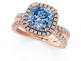 Rose gold Fancy Blue Cushion  Halo Split Shank Diamond Ring with Pavé Setting 1