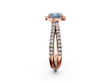 Rose gold Fancy Blue Cushion  Halo Split Shank Diamond Ring with Pavé Setting 2