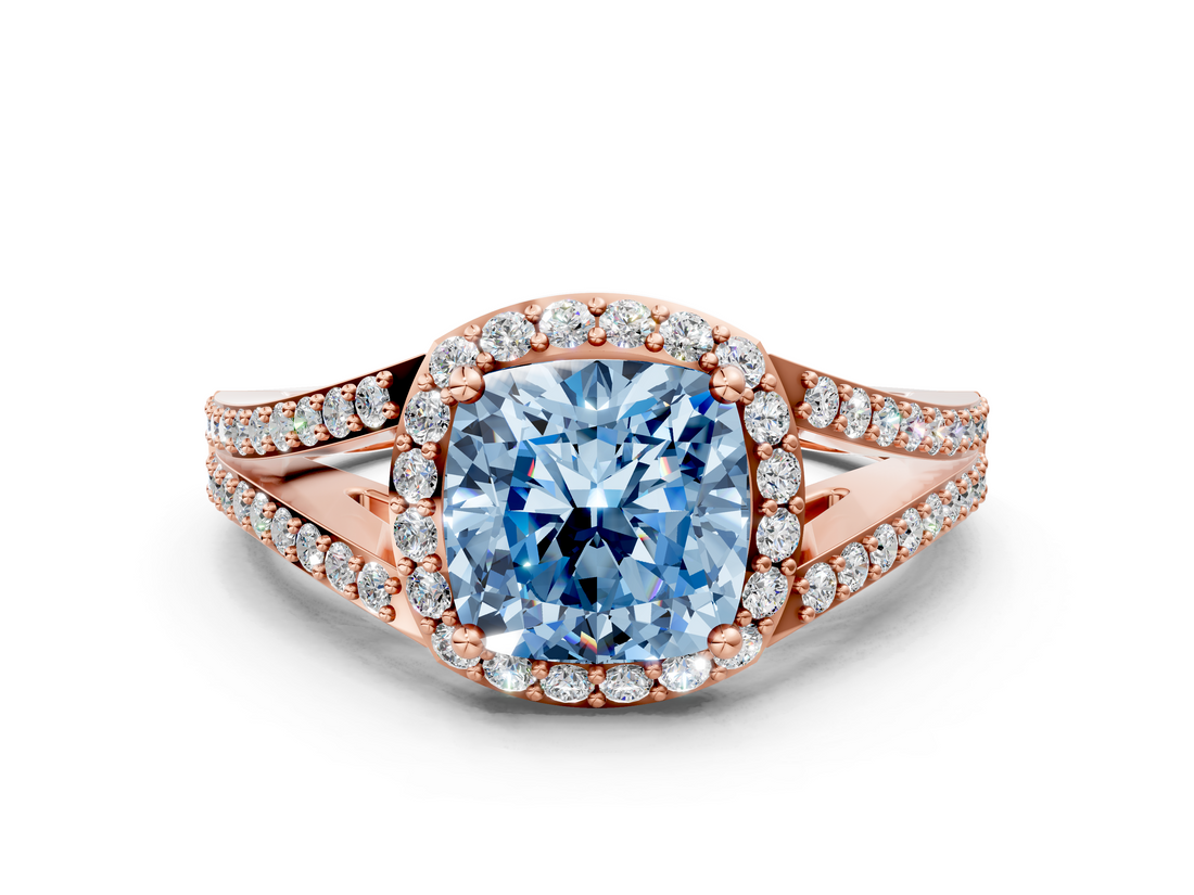 Rose gold Fancy Blue Cushion  Halo Split Shank Diamond Ring with Prong Setting_20