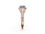 Rose gold Fancy Blue Cushion  Halo Split Shank Diamond Ring with Prong Setting_22