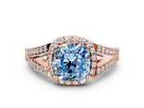 Rose gold Fancy Blue Cushion  Halo Split Shank Pave Diamond Ring with Four-Prong Setting_49
