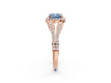 Rose gold Fancy Blue Cushion  Halo Split Shank Pave Diamond Ring with Four-Prong Setting_51