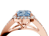 Rose gold Fancy Blue Cushion  Halo Split Shank Pave Diamond Ring with Four-Prong Setting_53