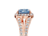 Rose gold Fancy Blue Cushion  Halo Split Shank Pave Diamond Ring with Four-Prong Setting_54