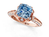 Rose gold Fancy Blue Cushion  Halo Split Shank Pave Diamond Ring with Petal Prong Setting_57