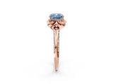 Rose gold Fancy Blue Cushion  Halo Split Shank Pave Diamond Ring with Petal Prong Setting_58