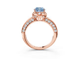 Rose gold Fancy Blue Cushion  Halo Split Shank Pave Diamond Ring with Petal Prong Setting_59