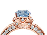Rose gold Fancy Blue Cushion  Halo Split Shank Pave Diamond Ring with Petal Prong Setting_60