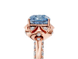 Rose gold Fancy Blue Cushion  Halo Split Shank Pave Diamond Ring with Petal Prong Setting_61
