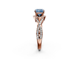 Rose gold Fancy Blue Cushion  Halo Twist Band Solitaire Prong Setting Ring_85